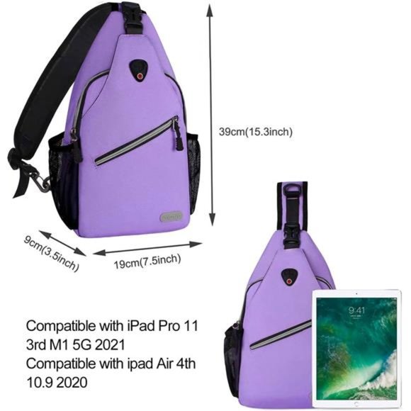 Purple Sling Backpack, Multipurpose Crossbody Shoulder Bag Travel Hiking Daypack - Picture 4 of 6